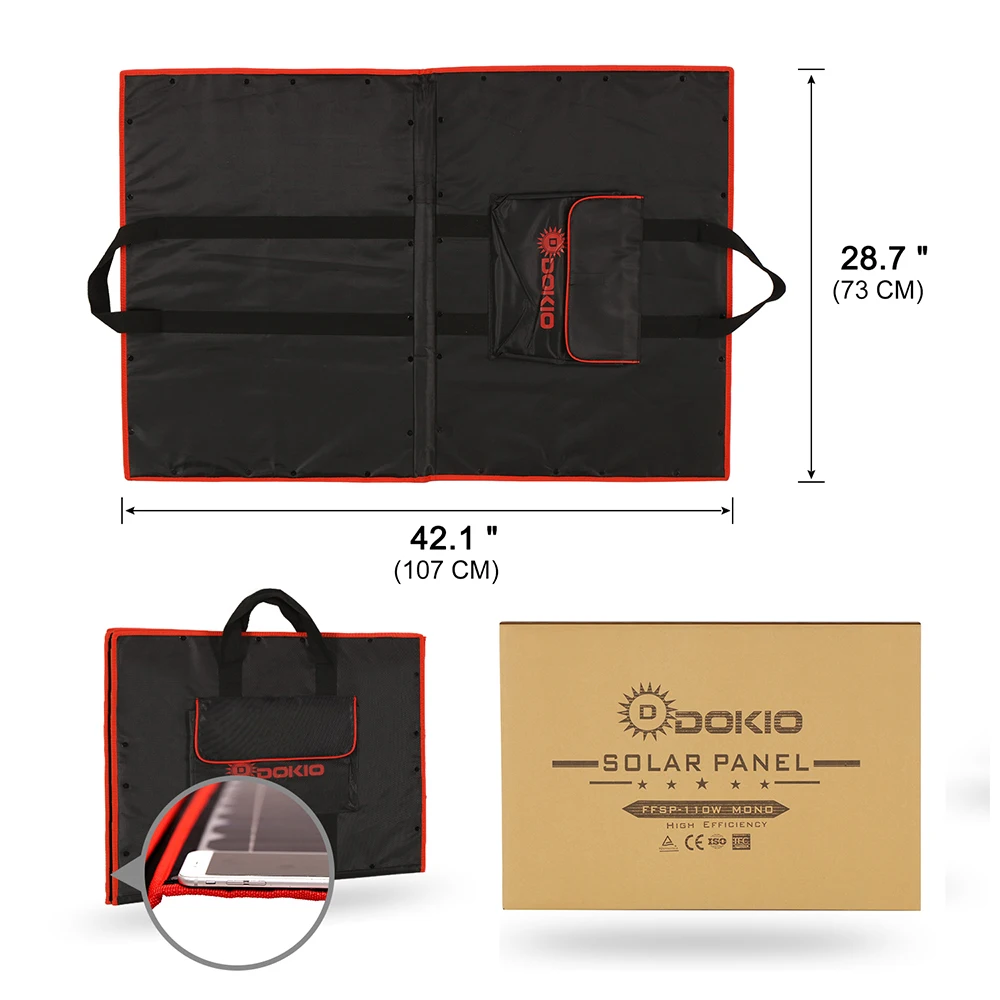 Dokio 18V 100w Solar Panel Flexible Foldble Solar Charge mobile phone usb Charge 12V Outdoor Solar Panels For camping/Boats/Home