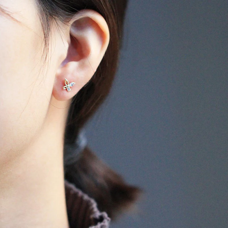 Double Fair Stud Earrings For Women Girl Small And Exquisite Hollow Out Butterfly Gold Color Flower Gift Fashion Jewelry KBE187 | Украшения