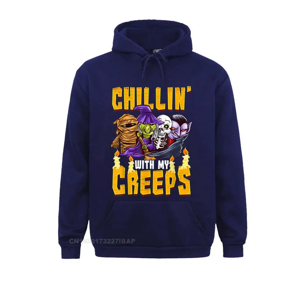 Halloween Chillin' With My Creeps Funny Humor Men Boys Special Men's Sweatshirts Hip hop Hoodies Long Sleeve Tight Hoods | Мужская