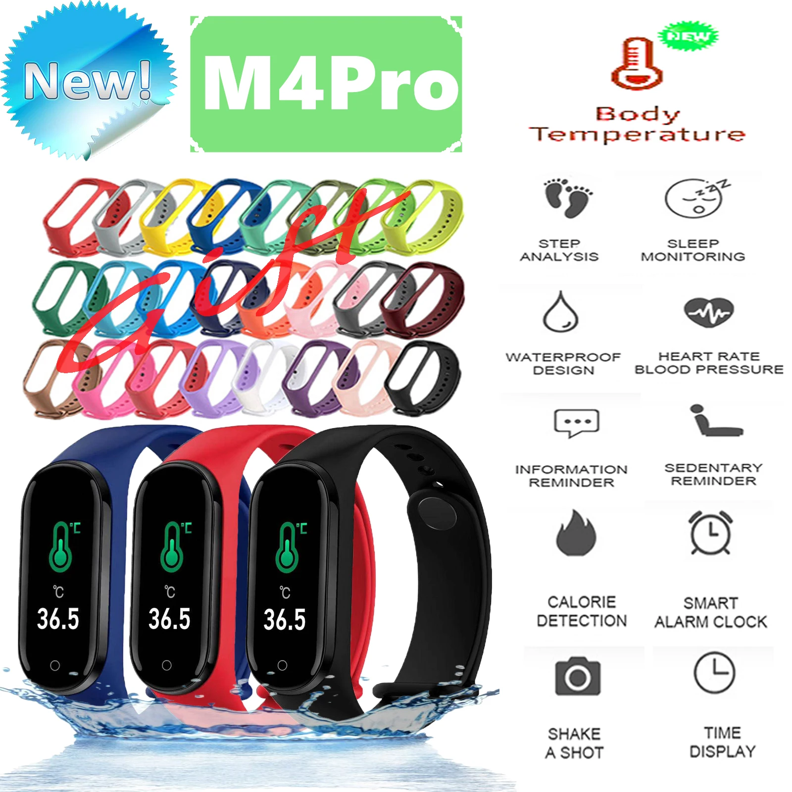 M4pro Смарт часы для мужчин с температурой тела женщин Ip67 водонепроницаемый