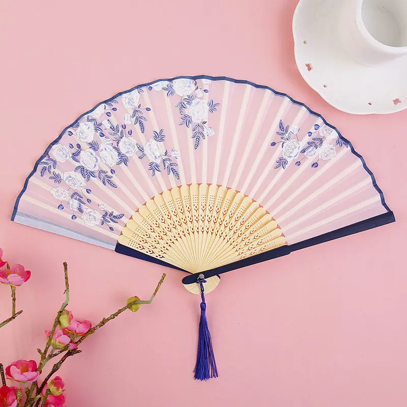 

Vintage Style Silk Folding Fan Chinese Japanese Pattern Art Craft Gift Home Decoration Ornaments Dance Hand Fan