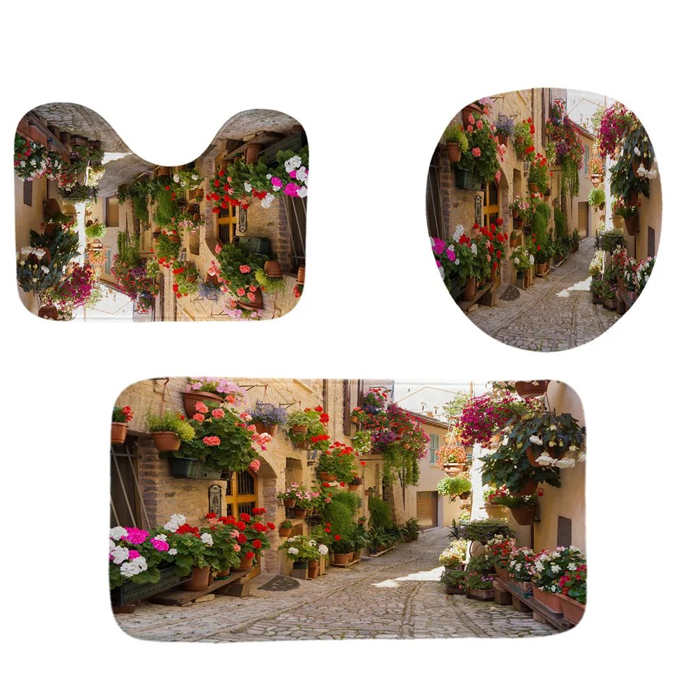 

3D Flower Lane Bathroom Waterproof Shower Curtain Closestool Cover Carpet Waterproof curtain bathroom DIY Shower curtain carpet