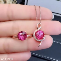 kjjeaxcmy boutique jewelry 925 sterling silver inlaid natural pink topaz pendant ring womens set support detection