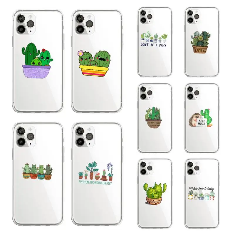 

Funny Cartoon cactus plant pattern Phone Case Transparent soft For iphone 12 11 13 7 8 6 s plus x xs xr pro max mini