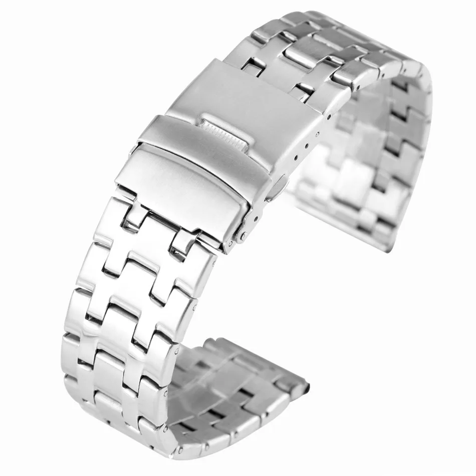 

Silver/Black Folding Clasp Stainless Steel Watchbands 20/22 mm Width Watch Straps Replacements Metal Watch bands