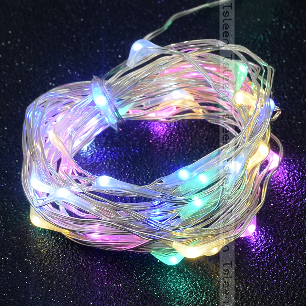Colorful 5 м 10 м серебристый провод USB светодиодный струнный светильник водонепроницаемый праздничное освещение ночного света для сказочных рождественских свадебных вечеринок украшения - Испускаемый цвет: Colorful