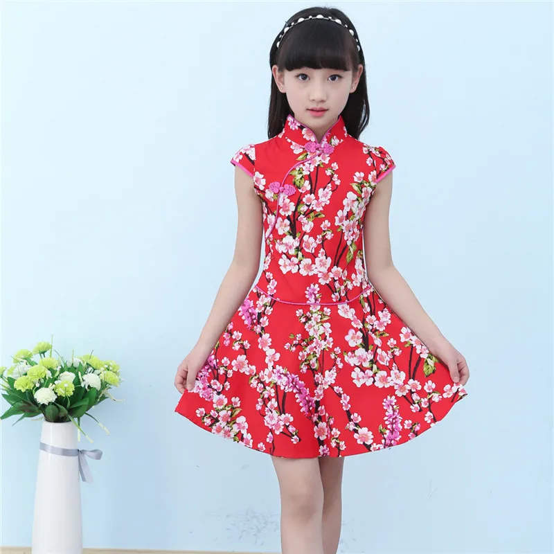 Платье в китайском стиле для девочек повседневная детская одежда элегантные