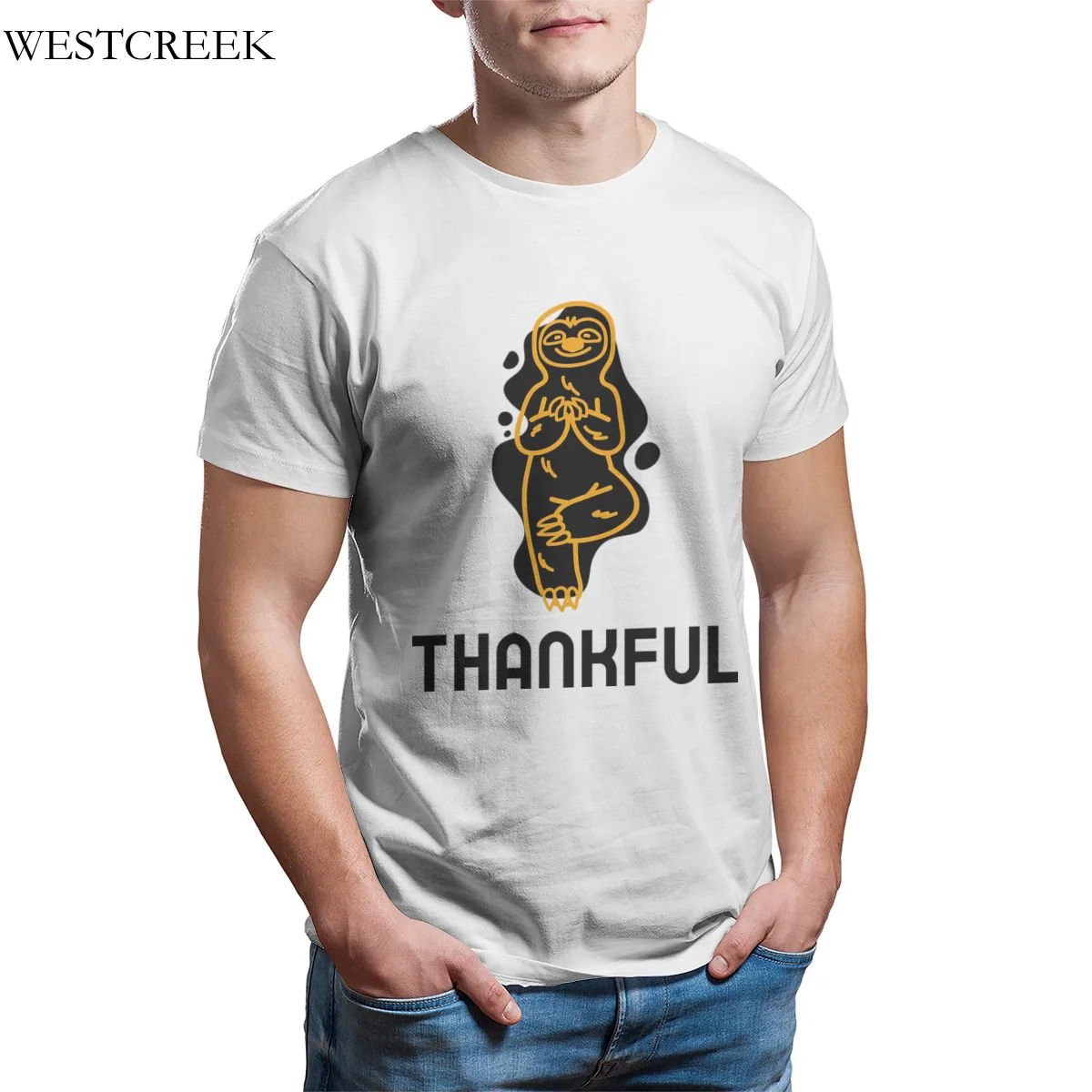

Wholesale Men's T-Shirt Thankful Print Black Short Sleeve Tees 31986