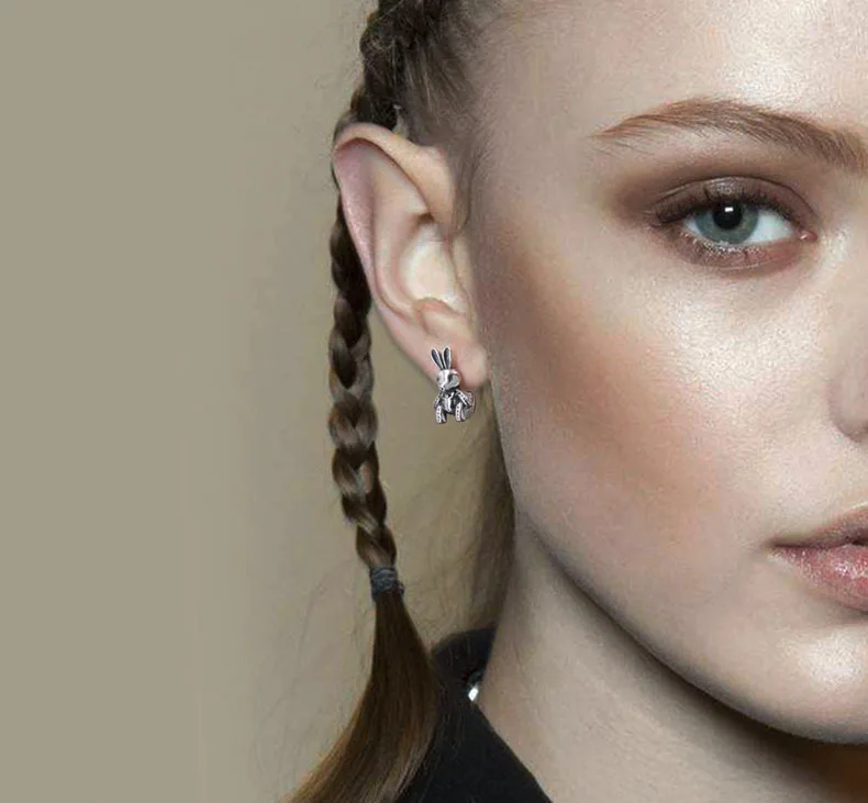 Серебряные ретро серьги в виде кролика для мужчин и женщин подходящие ко всему