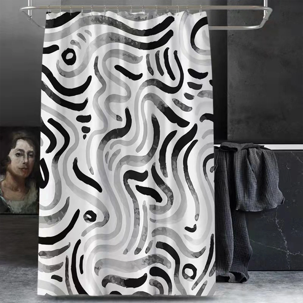 Штора для душа с принтом в черную полоску занавеска ванны нордическом
