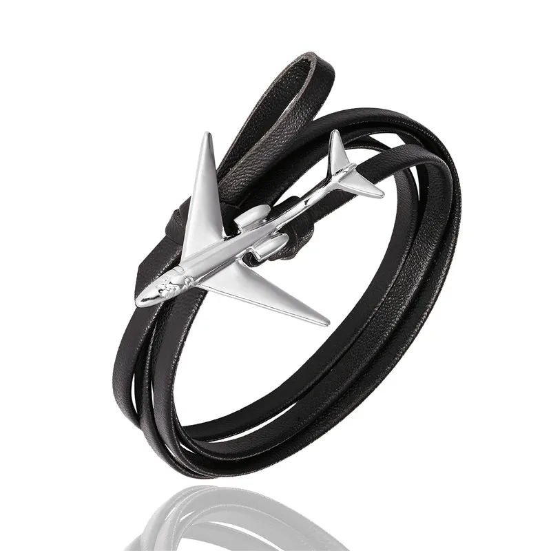Silver Black MKENDN модный многослойный амулет кожаный браслет с якорем для мужчин и женщин в морском стиле с металлическими спортивными крючками - Окраска металла: Silver Black