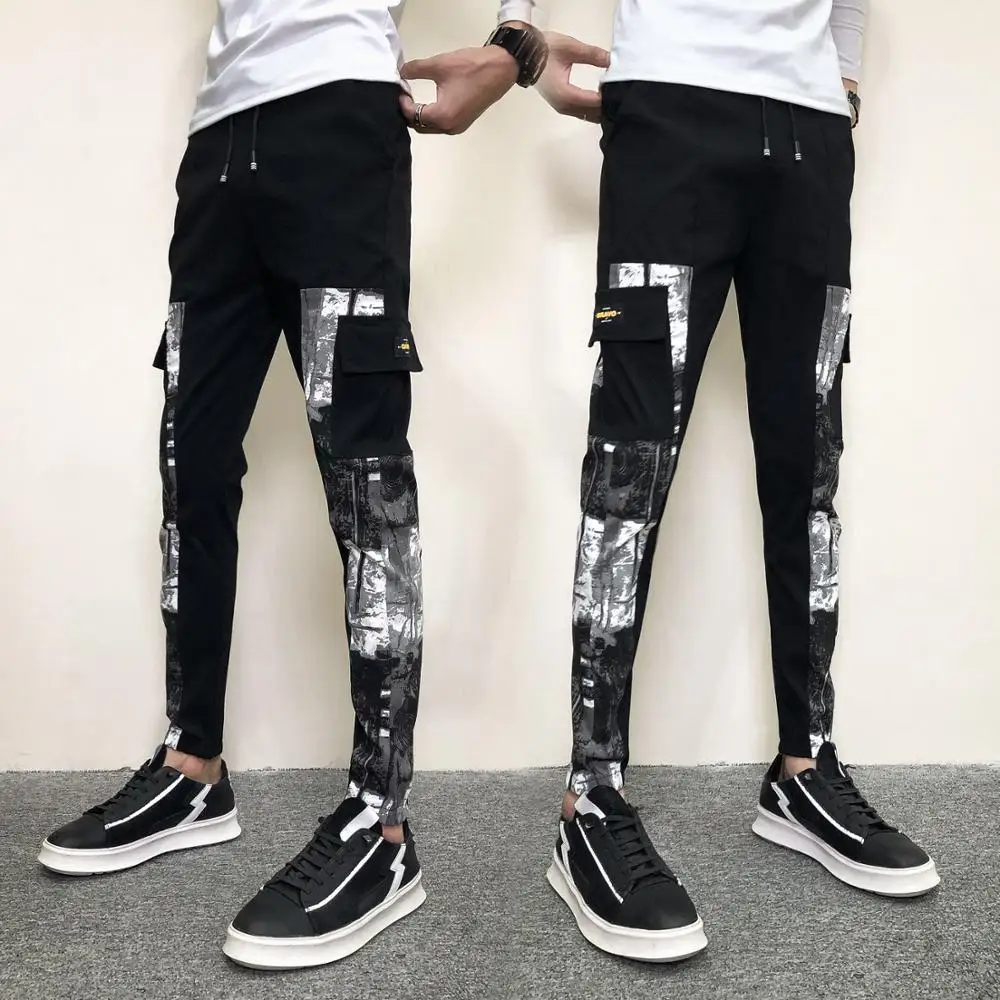 

2021 Spring Summer New Pants Men Fashion Korean Slim Fit Mens Casual Pants Patchwork Design All Match Streetwear Trousers Men 34