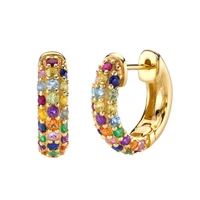 original brand 925 sterling silver pave cz colorful wide dome thick hoop huggie earring