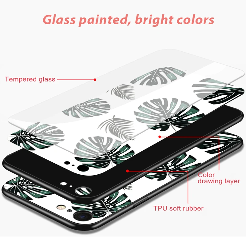 Luxury Tempered Glass Case For iPhone 8 7 6S 6 S Plus X XS Max XR Cute Owl Leaves Gradient Pattern Cover TPU Bumper Phone Cases |