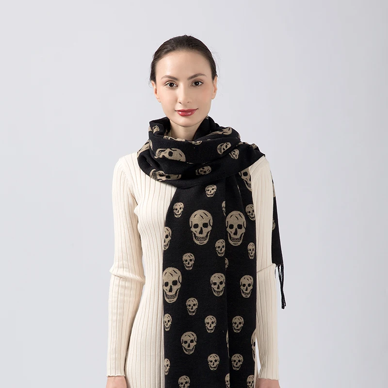 Роскошный шарф с черепом 2021 кашемировая Женская шаль зимний теплый плащ плотное