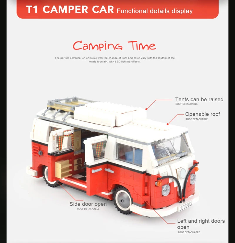 Создатель 21001 Volkswagen T1 ван кемпер 10220 10242 мини купер 21002 21003 жук 10252 10258 лондонский автобус 21045 строительные блоки