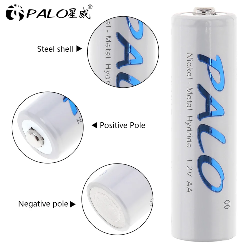 

PALO 4 pcs AA 2A + 4 pcs AAA 3A NI-MH NIMH NI MH rechargeable battery 1.2V 1.2 volts high current batteries
