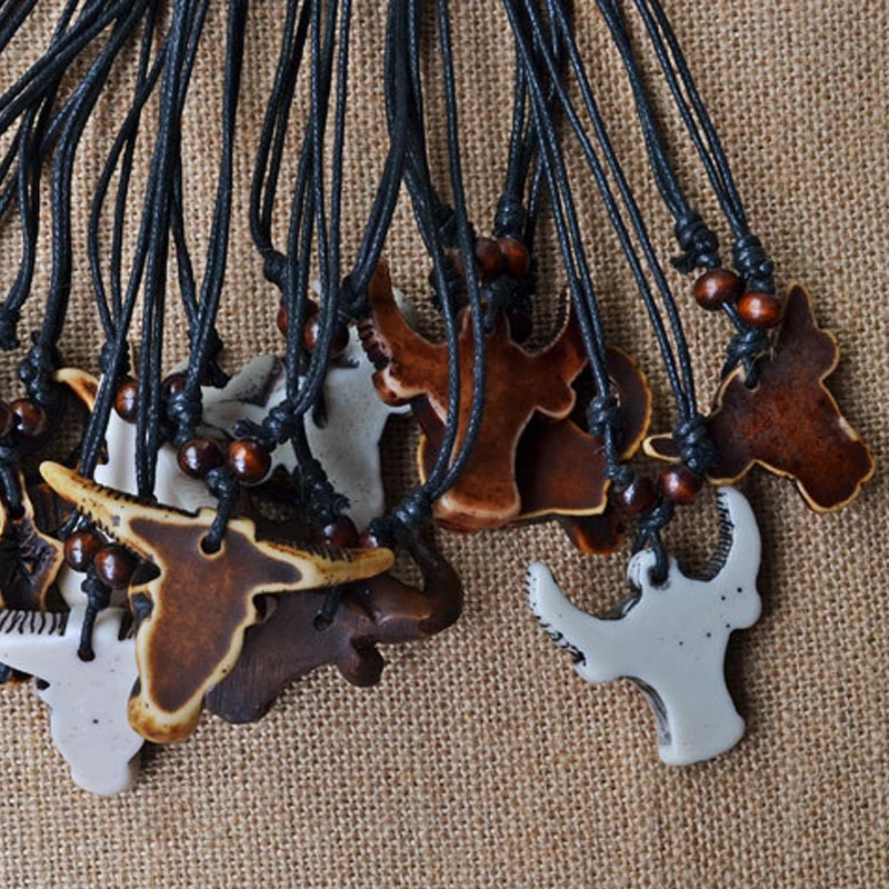 Як подвеска с изображением кости быка голова Подвеска черепом кожаная веревка