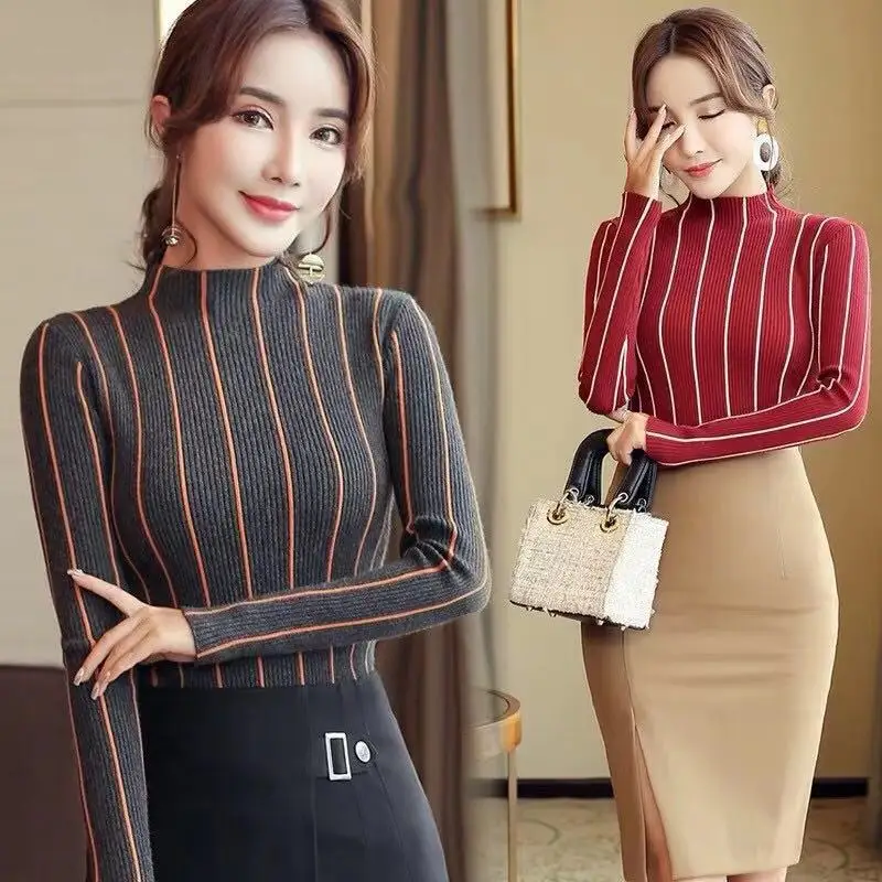 2021 осенне-зимний новый женский облегающий свитер с длинными рукавами и