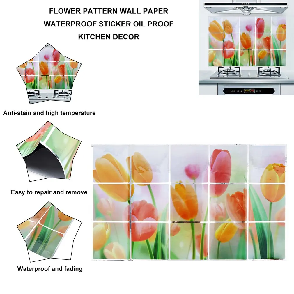Wholesale Waterproof 75*45cm flower Pattern Aluminum Copper Foil Sticker Oil Proof Kitchen Wall Paper Decal Decoration styles |