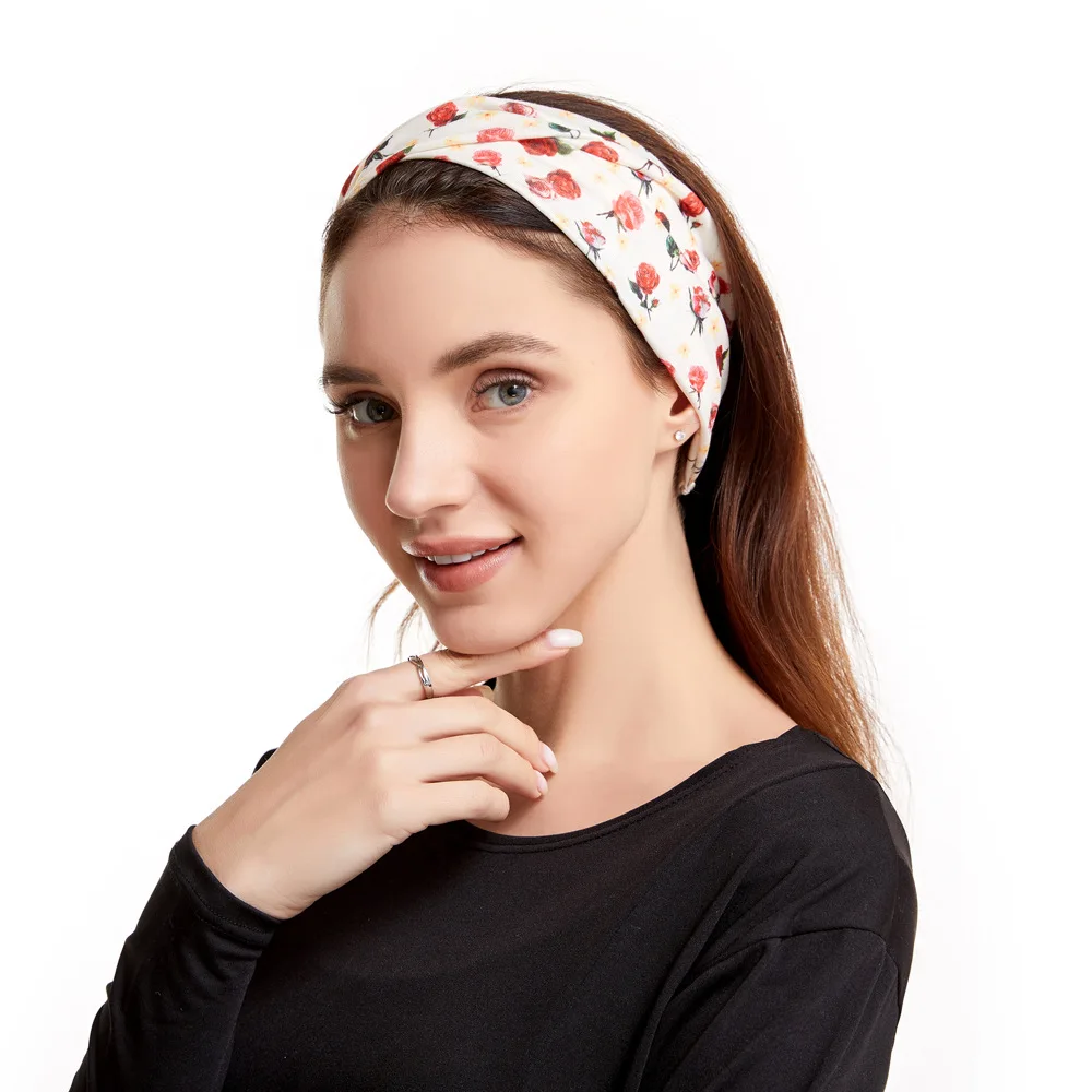 

Повязка на голову женская с принтом роз, тканевый бандо с цветами на День святого Валентина, модный аксессуар для волос