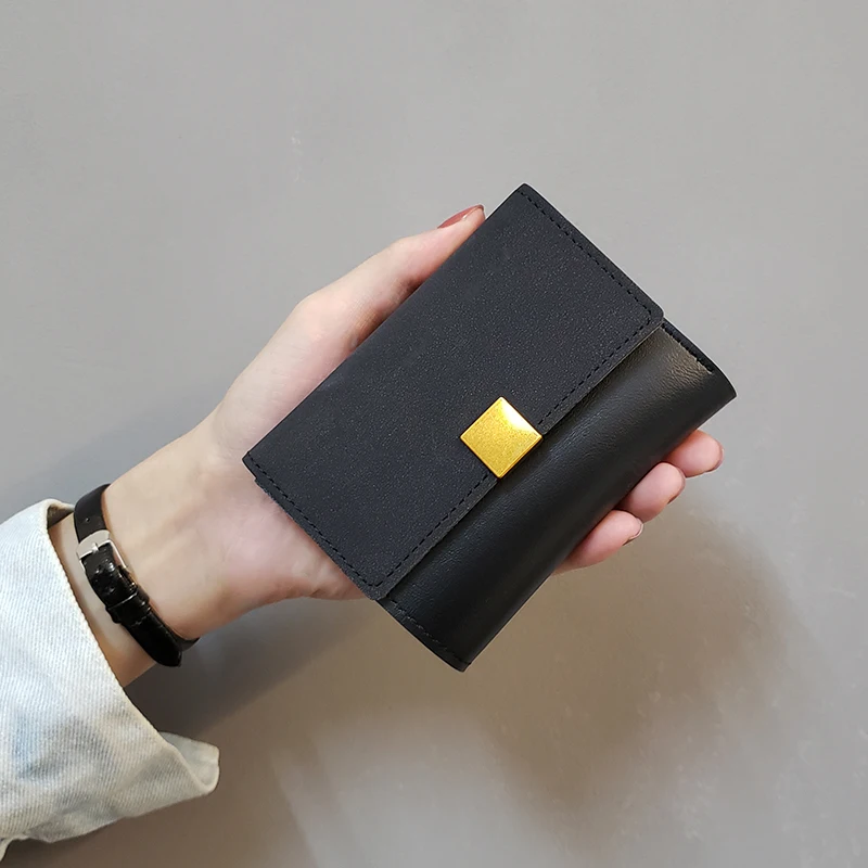 

Ins Solid Color Women Wallets Short Mini Wallet Leather Button Coin Purse Lady Notecase Pocket Purse Card Female Money Bag