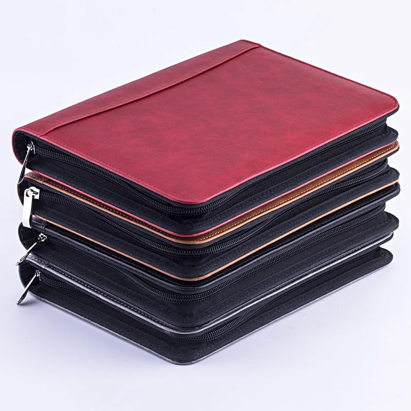 A5 Padfolio File Folder Document Bag with Calculator Zipper Fichario Binder Notebook Briefcase Executive Spiral 6 Ring Note Book