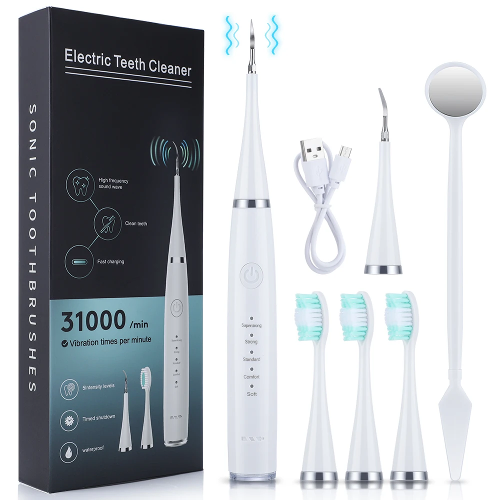 

Electric Sonic Dental Calculus Remover Scaler Whitening Cleaning USB Rechargeable Portable Tooth Tartar Cleaner Tool Kits