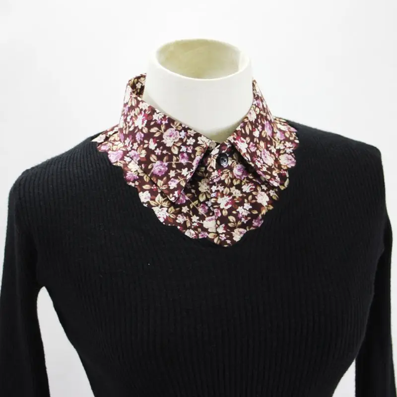 

Womens Vintage Pastoral Floral Print Half-Shirt Blouse Detachable Fake Collar