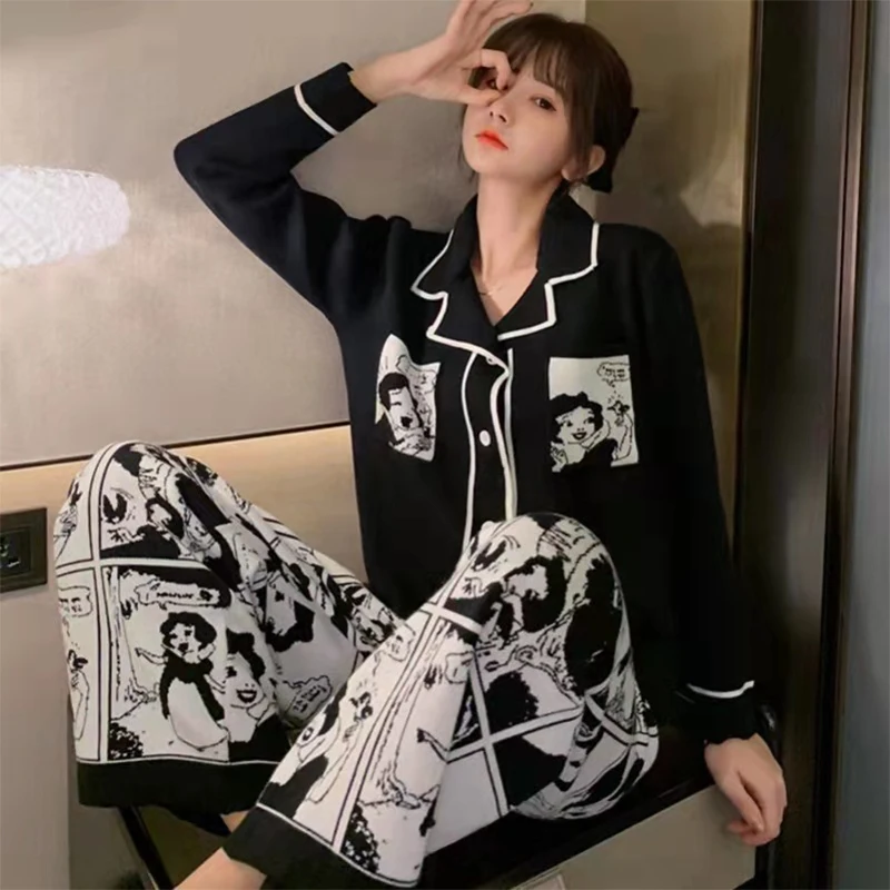 SURE YOU LIKE New Autumn Women Cartoon Cute Pajamas Sets Long Sleeve Leisure Sleepwear For Women Loss Nightwear Homewear Suit