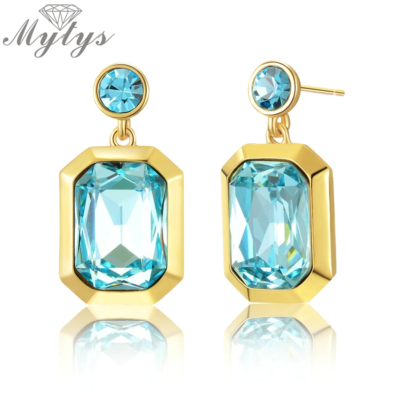 Mytys светло-голубые корейские серьги для женщин квадратные Кристальные