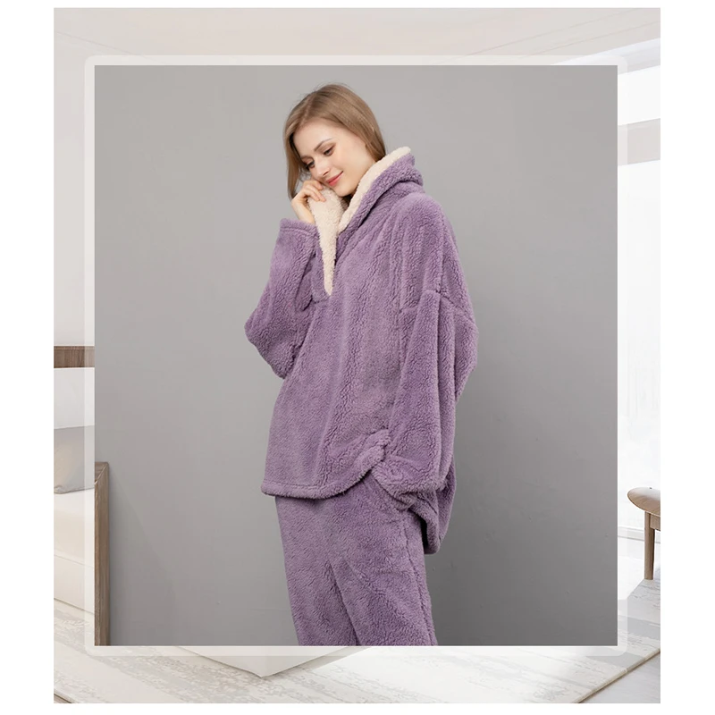 Women's Pajamas Set Coral Fleece Pajamas for Women Fall/winter Flannel Pajamas Set Thickened Home Service Sleepwear pijama mujer