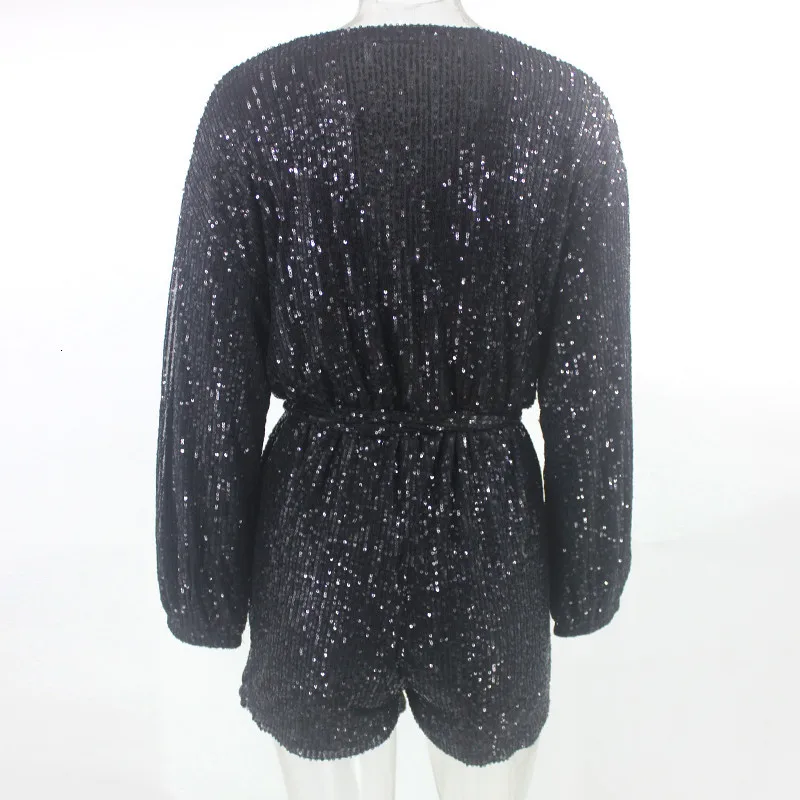 Feditch Off Shoulder Sequined Sexy Jumpsuit Women Club Wear Party Playsuit Gold Elegant Female Glitter Playsuit New Rompers