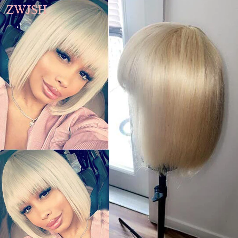 

613 Straight Human Hair Wigs Shrot inch Bob Wig Glueless Full Machine Made Blonde Wig Remy Hair for Black Women