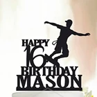 Персонализированный Топпер для торта на день рождения, скейтборд с именем возраста, для дня рождения, для мальчиков, украшение для торта на день рождения