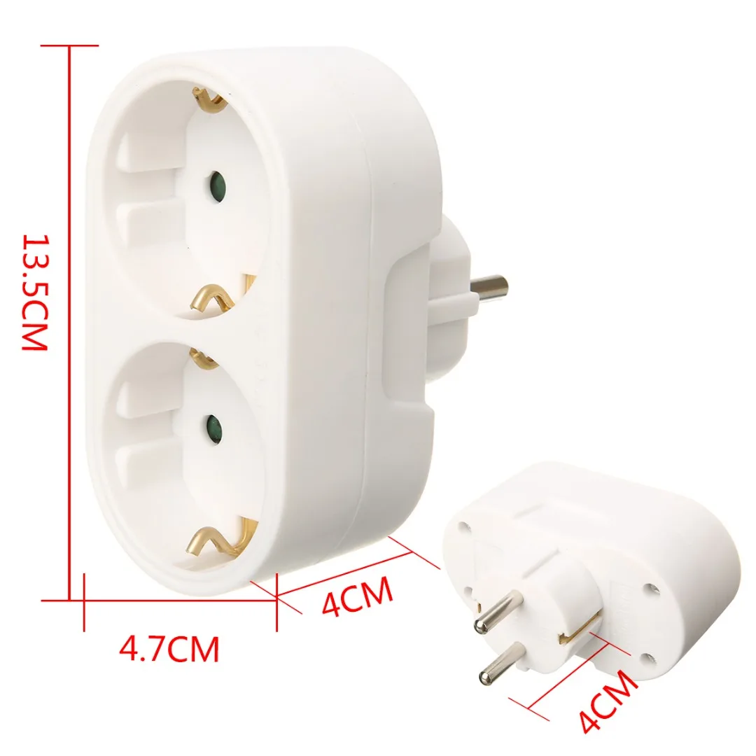 

16A/250V Multiple Plug Outlet 2 Socket Power Strip Electrical Socket Distribution Adapter German Standard Conversion Plug