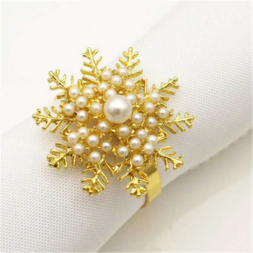 

6 / PCS new hotel Christmas pearl snowflake napkin buckle napkin ring napkin ring mouth cloth ring direct sales free of freight