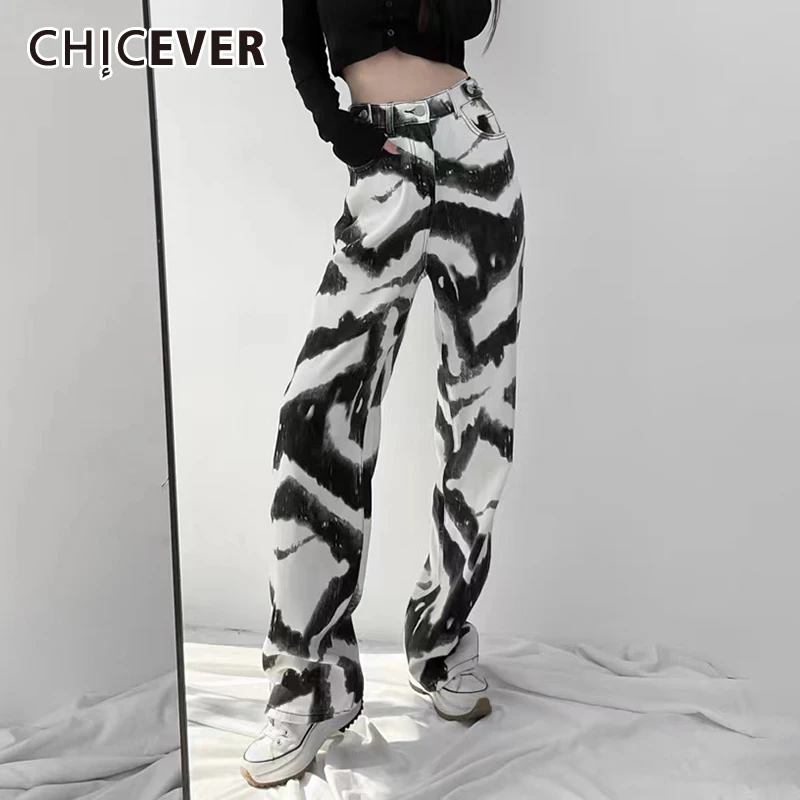

Повседневные джинсы CHICEVER Colorblock для женщин, Длинные свободные брюки из денима с высокой талией, женская модная одежда на осень 2021