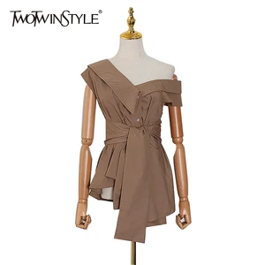 Женская блузка на одно плечо TWOTWINSTYLE, Повседневная Блузка без рукавов с высокой талией, весна 2020