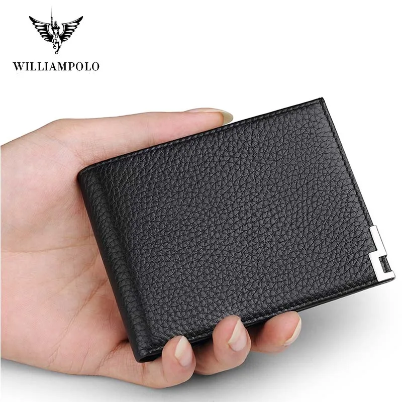 First layer cowhide wallet men's ultra-thin business bi-fold multi-digit card holder metal buckle driver's license leather case