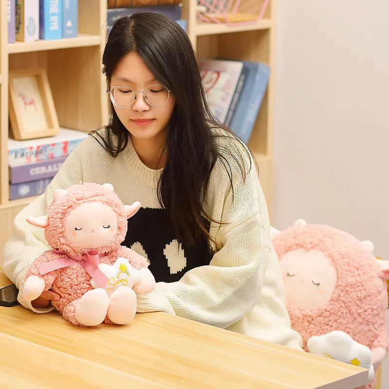 

1pc 30-75cm cute pink sheep plush pillow soft fur stuffed animal doll pillow kid girl holiday gift furniture decoration