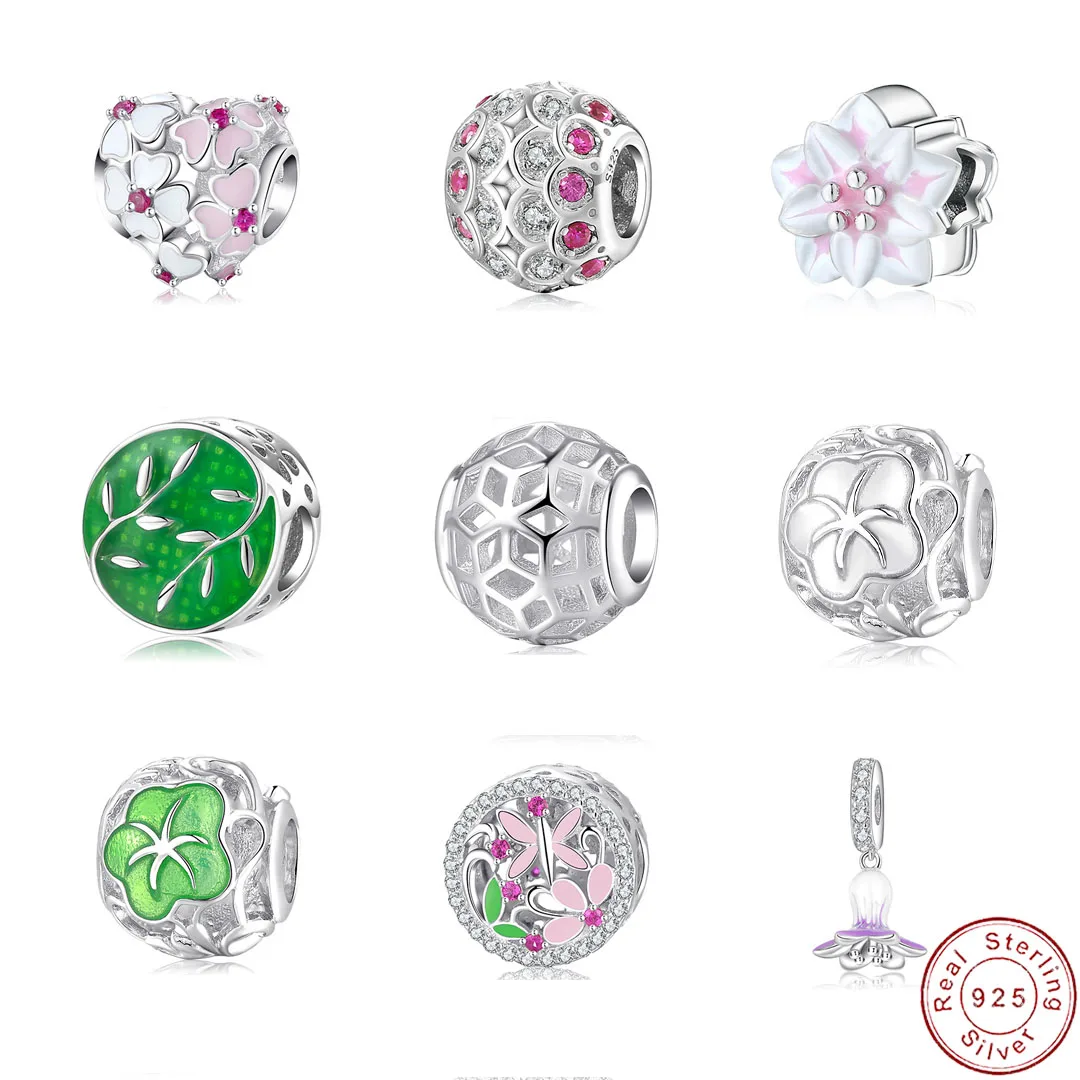 

Real European Fine S925 Sterling Silver Enamel Hollow Flowers DIY Charms Beads Fit Original PD Bracelet For Women Gift