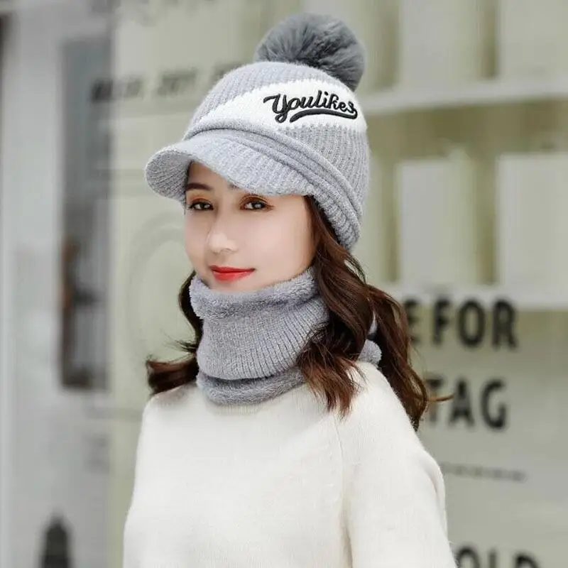 Шапки Skullies, зимняя шапка, комплект, шарф для девочек, шапки Gorras, вязаная шапка, женская теплая шапка, шапки для женщин, шапочки, шапки