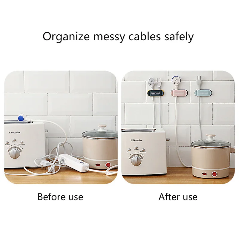 

4PCS Creative Home Plug Holder Strong Adhesive Seamless Socket Storage Hook Adhesive Wall Clamp Cable Organizer For Kitchen Room