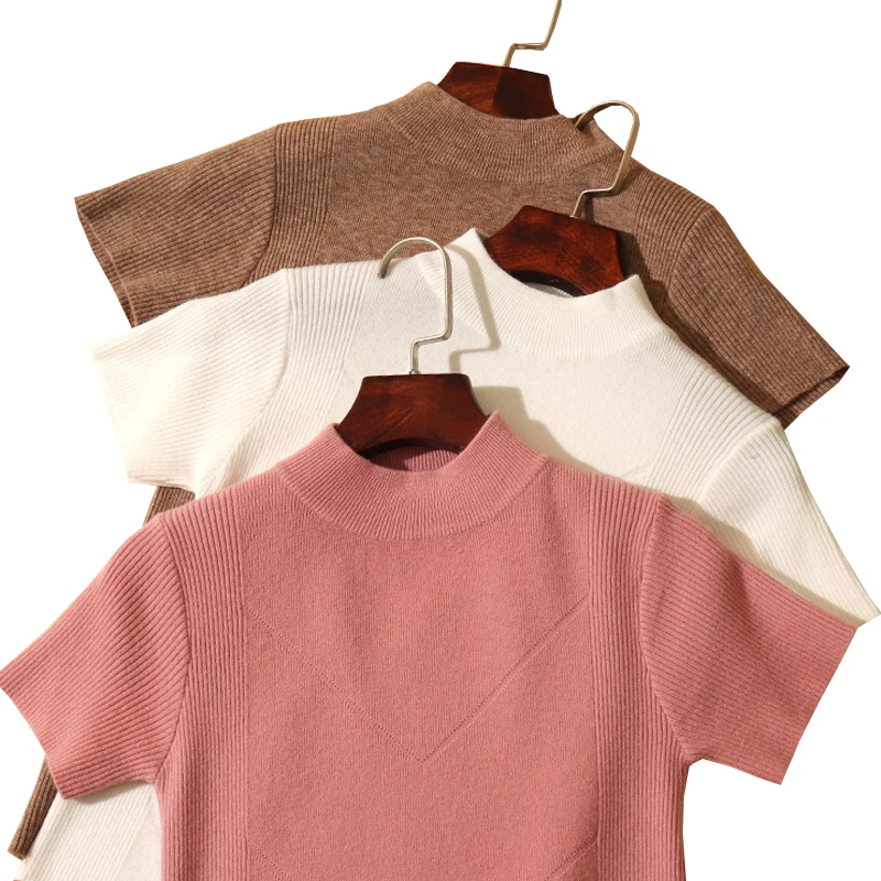 Женский вязаный свитер универсальный пуловер с коротким рукавом и круглым