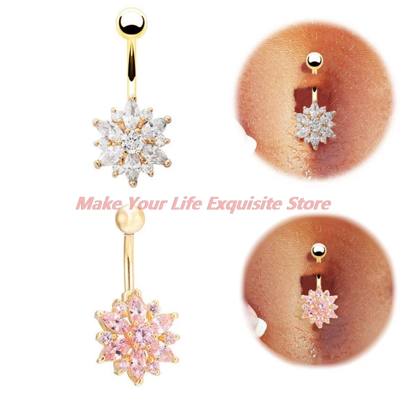 

New 1pc Sexy Dangle Belly Bars Belly Button Rings Belly Piercing CZ Crystal Flower Body Jewelry Navel Piercing Rings