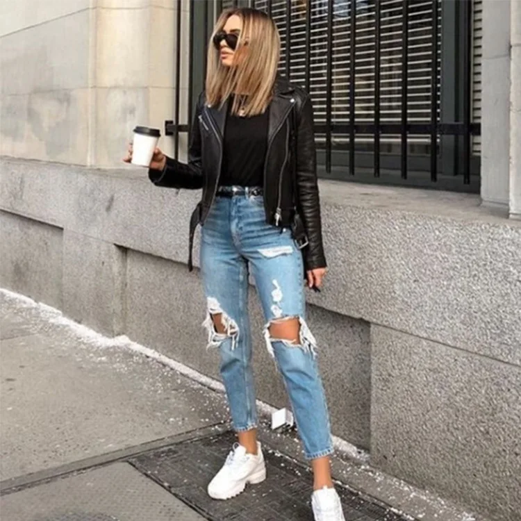 

2021 summer new ladies jeans ripped holes are thinner ladies jeans trousers