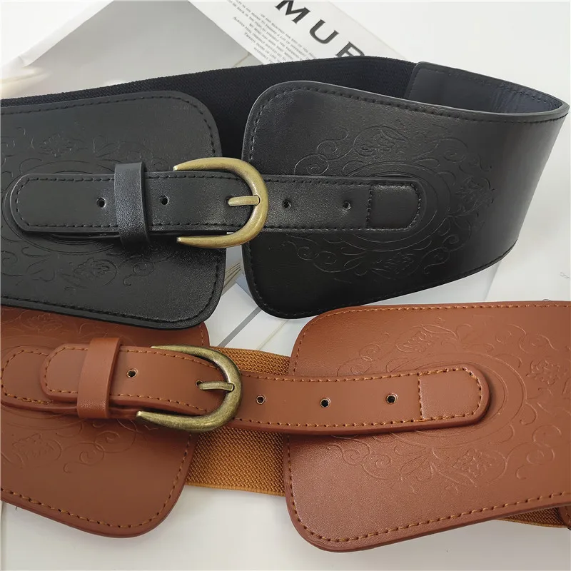 

New Waist Belt Female Ornament Waist Seal with Skirt Oval Pin Buckle Elastic Belt All-Match Waist String Black