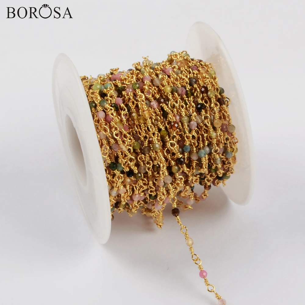 Цепочка Из Натурального турмалина BOROSA 3 метра 2 мм ограненная цепь из