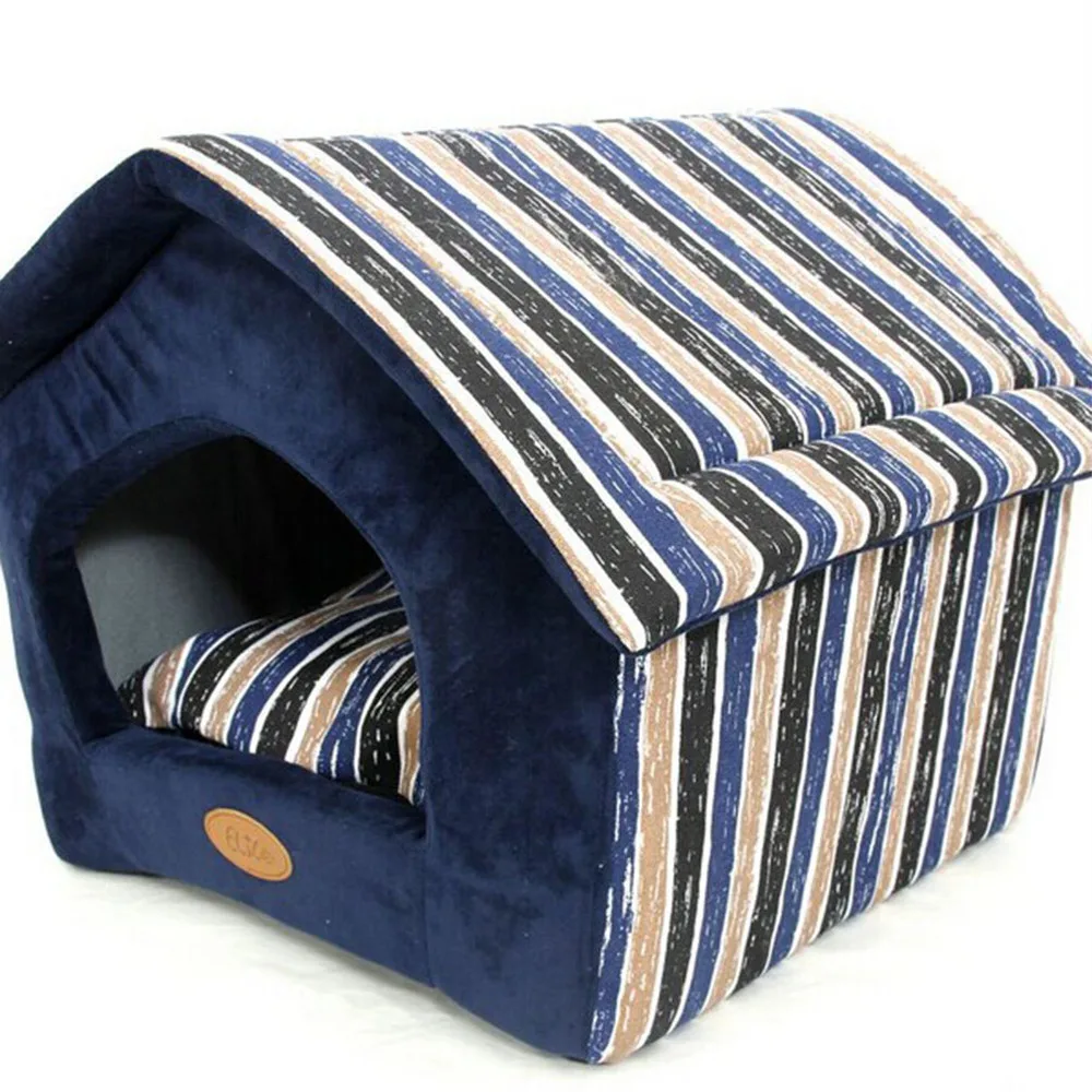 

Pet Dog Puppy Cat Removable Canvas Soft Cotton Bed House Nest - Size (Blue)